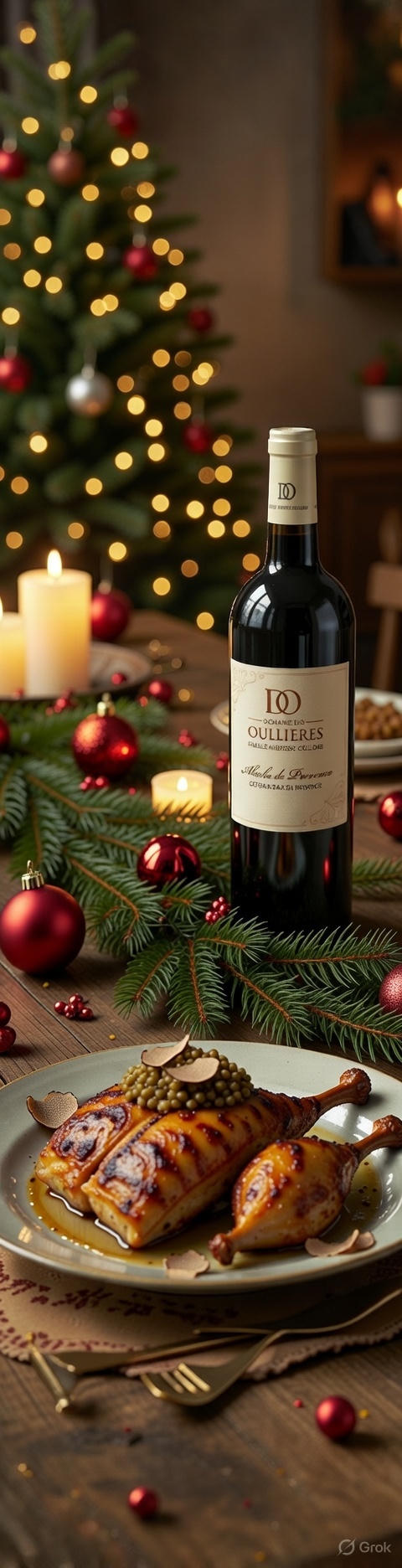 recette de Provence pour Noël : suprêmes de pintade farcis à la truffe et olives. Accord parfait avec l’Absolu Rouge du Domaine des Oullières